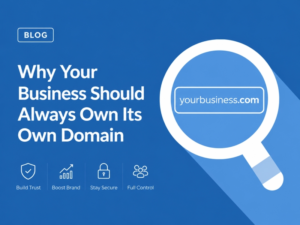 Small business owner checking website domain registration details on a laptop