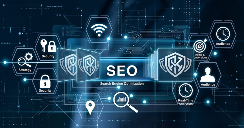 Diagram showing technical SEO and on-page SEO elements of a website